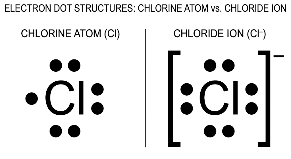Figure showing electron dot structures of chlorine atom and chloride ion