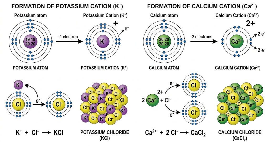Formation of potassium and calcium chlorides